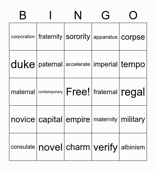 Chapter 7 Vocab Bingo Card