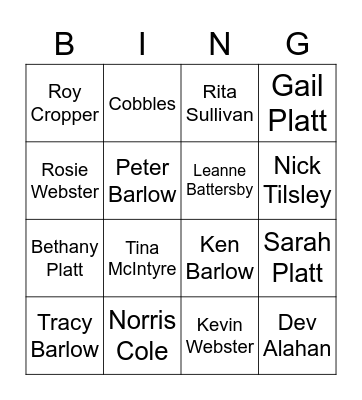 Coronation Street Bingo Card