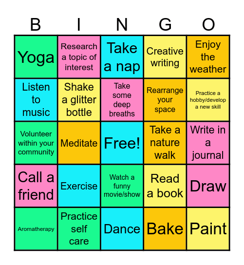 Coping Skills Bingo Card