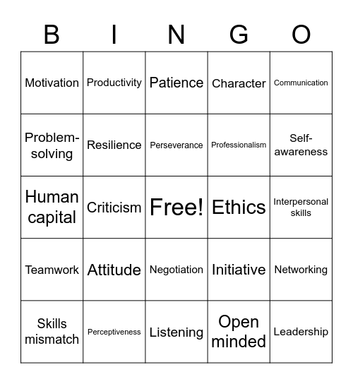 Soft Skills Bingo Card