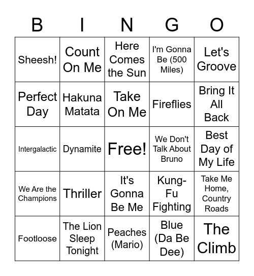 Music Bingo Card