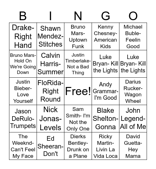 Male Solo Singers Bingo Card