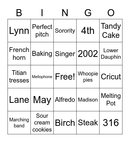 Maddie’s B’day “Binger” Bingo Card