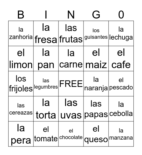 La Comida Bingo Card