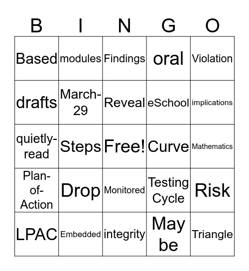 Principals Love State Testing Bingo Card