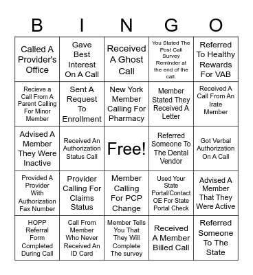 Customer Service Bingo! Bingo Card