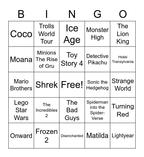 Movie Trivia Bingo Card