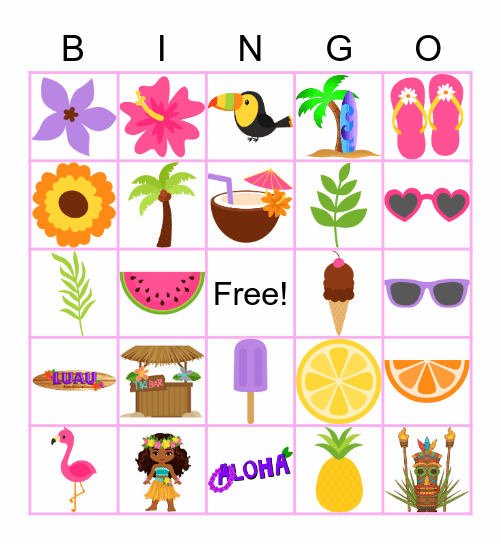 Jenkins Family Luau Bingo Card