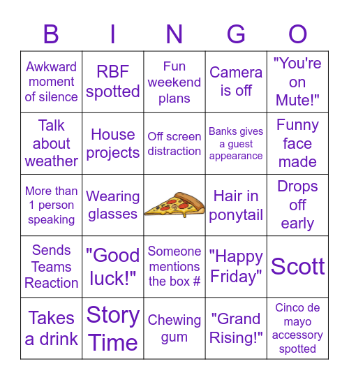 Pizza Party Bingo Card