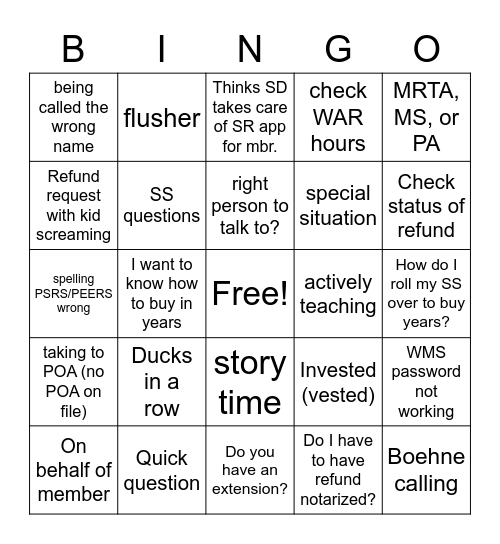 Info Center Bingo Card