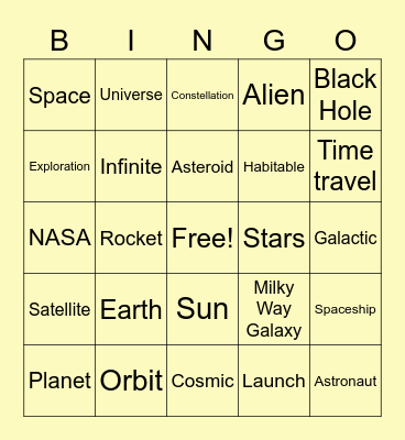 Out Of This World Bingo Card