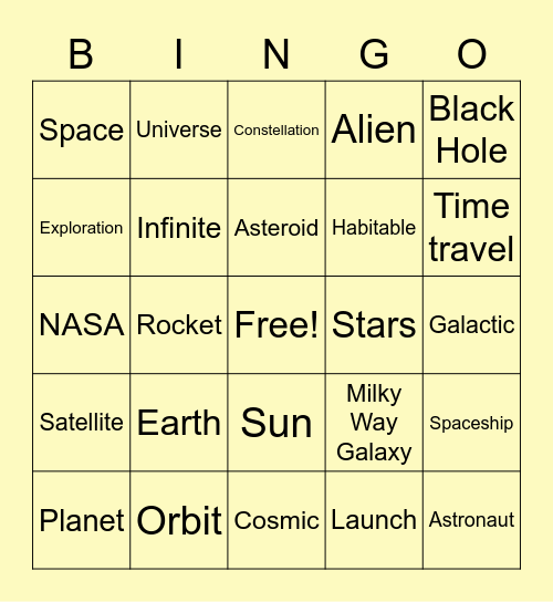 Out Of This World Bingo Card