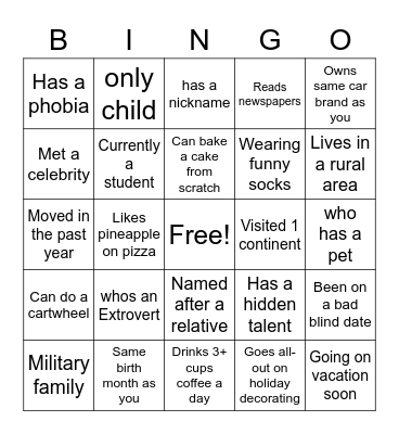 ice breaker bingo Card