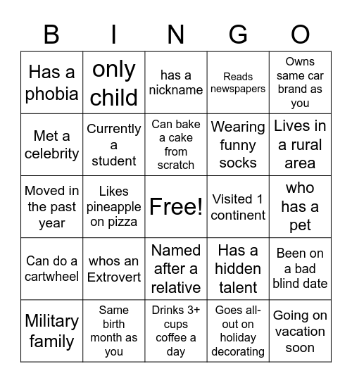 ice breaker bingo Card