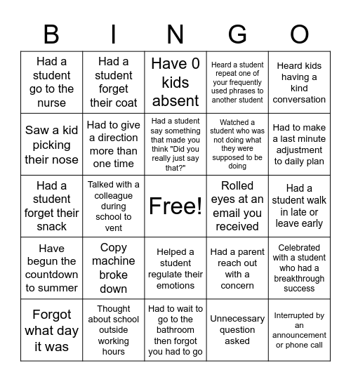Untitled Bingo Card