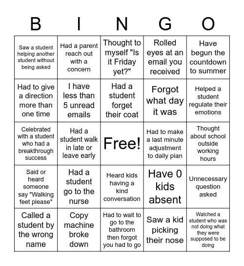 Untitled Bingo Card