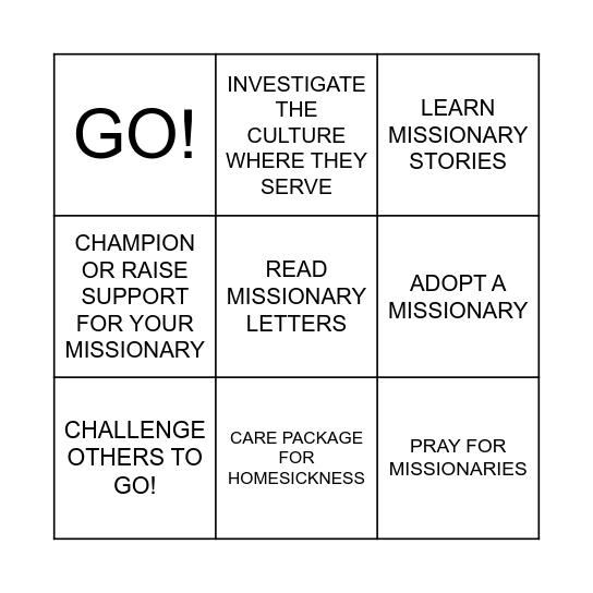 A HEART FOR MISSIONS! Bingo Card