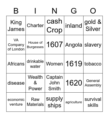 Jamestown Bingo Card