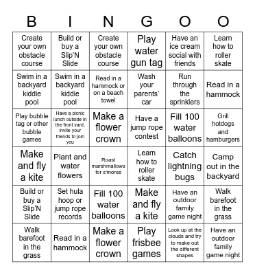 Summer Bingo Card