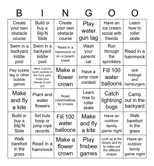 Summer Bingo Card