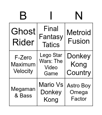 GBA Bingo Card