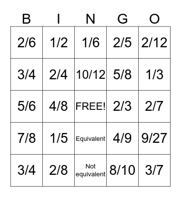 FRACTIONS Bingo Card