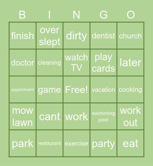 activity signs Bingo Card