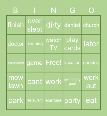 activity signs Bingo Card