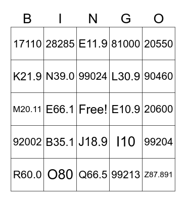 Medical Coding Bingo Card