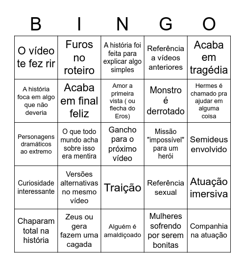 Mitologuia Bingo Card
