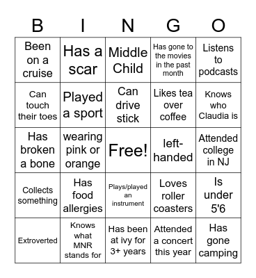 IVYREHAB BINGO Card