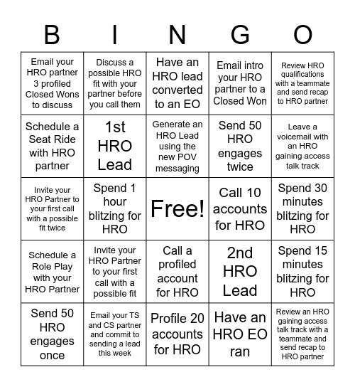 HRO Bingo Card