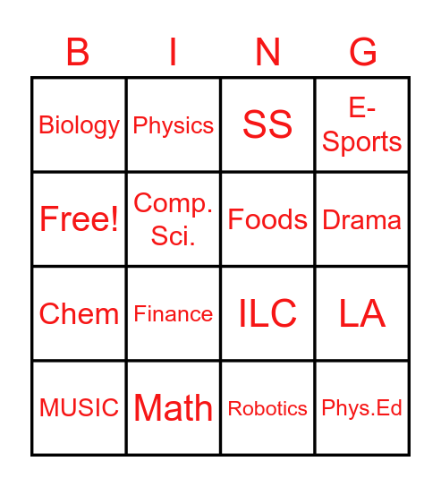 Westwood Bingo Card