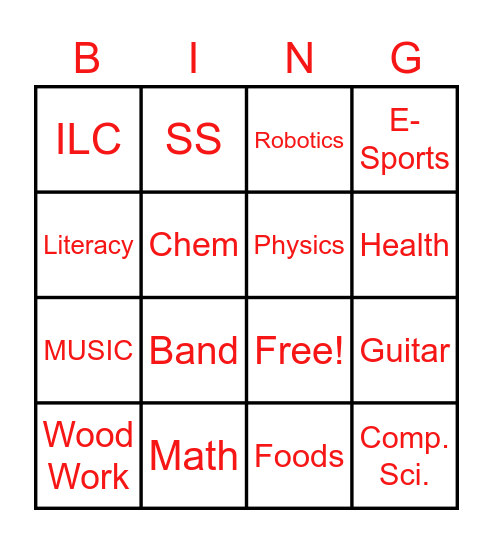 Westwood Bingo Card