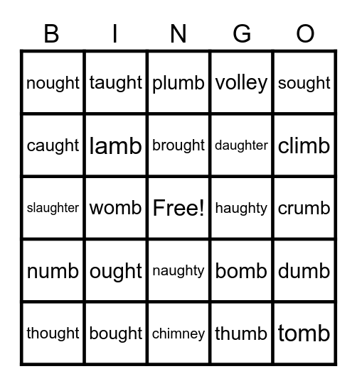 -mb, -ey, -ought and -aught Bingo Card