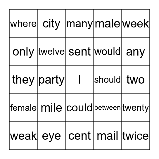 Spelling List 17 Bingo Card