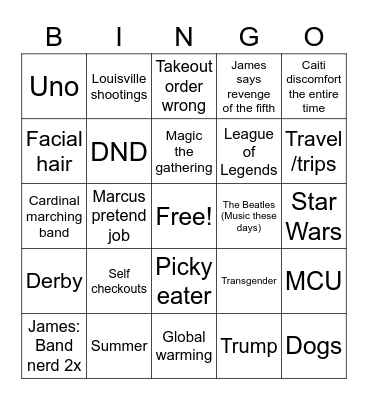 Family Bingo Card