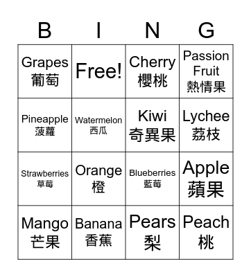 Fruits Bingo Card