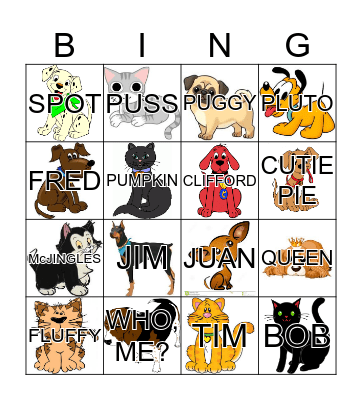 Jenna's CAT and DOG Bingo Card