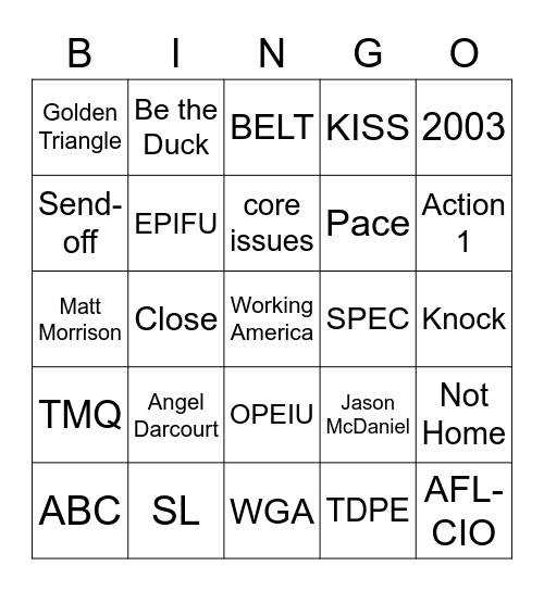 Working America Lingo Bingo! Bingo Card