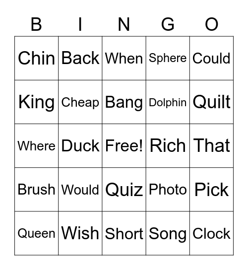 Word Bingo Card