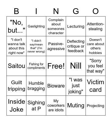 Narc Bingo Card