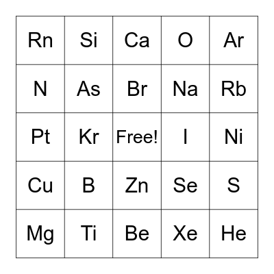 Periodic Table Bingo Card