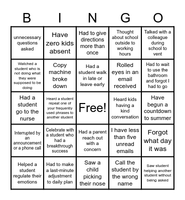 Teacher Bingo 2033 Bingo Card