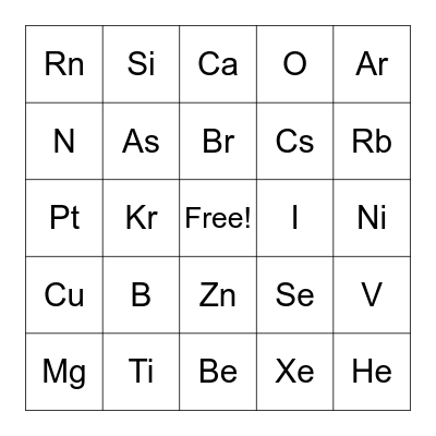 Periodic Table Bingo Card