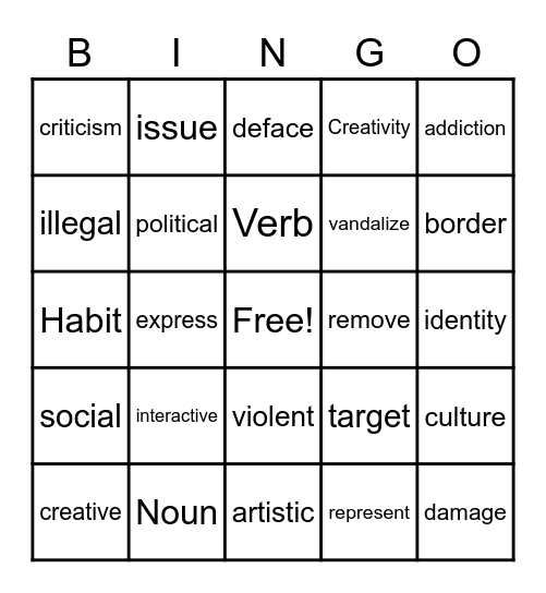 Street Art Bingo Card