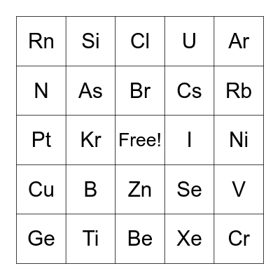 Periodic Table Bingo Card
