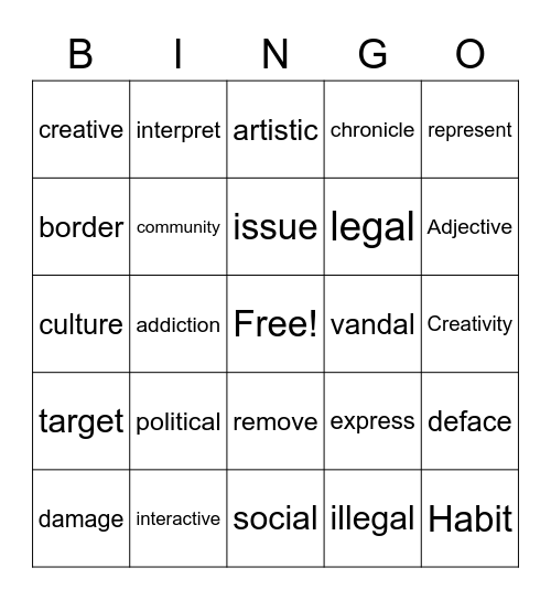 Street Art Bingo Card