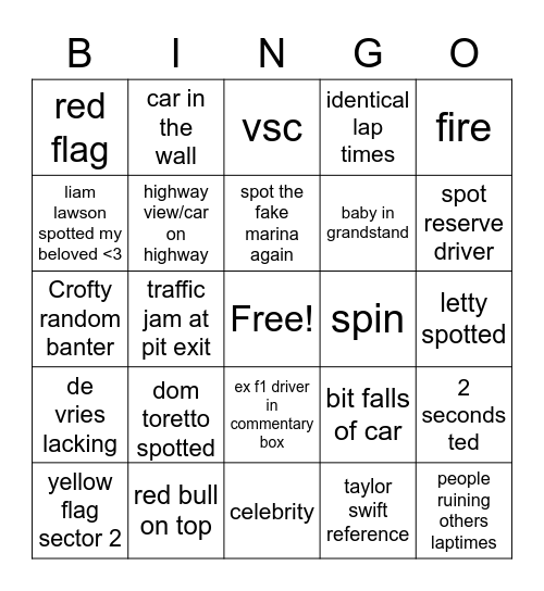 miami f1 Bingo Card