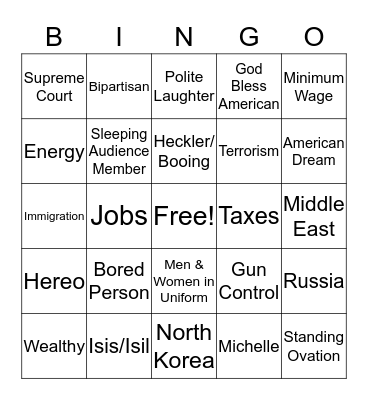 2016 State of the Union Bingo Card